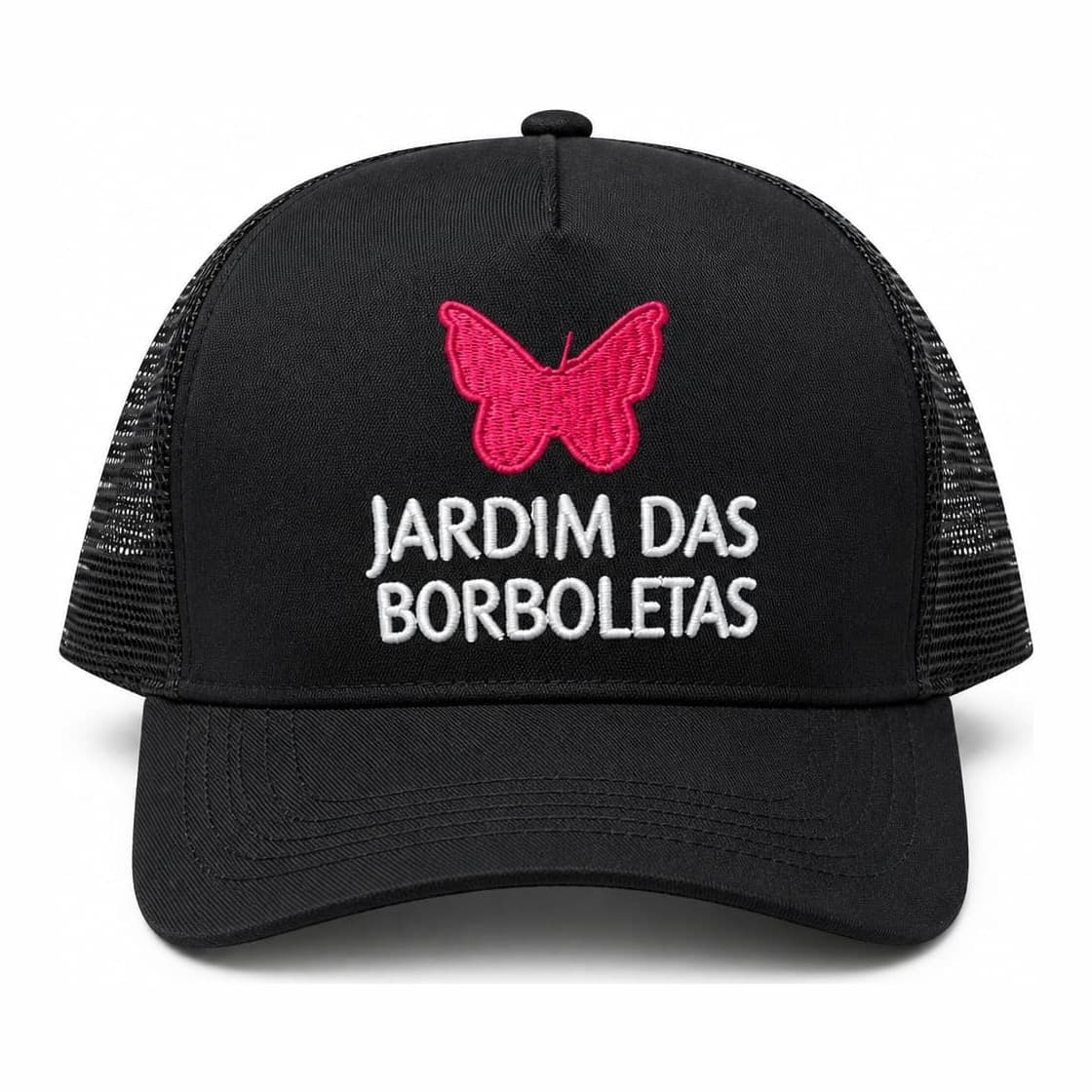 Boné Trucker Jardim das Borboletas — Preto, borboleta pink
