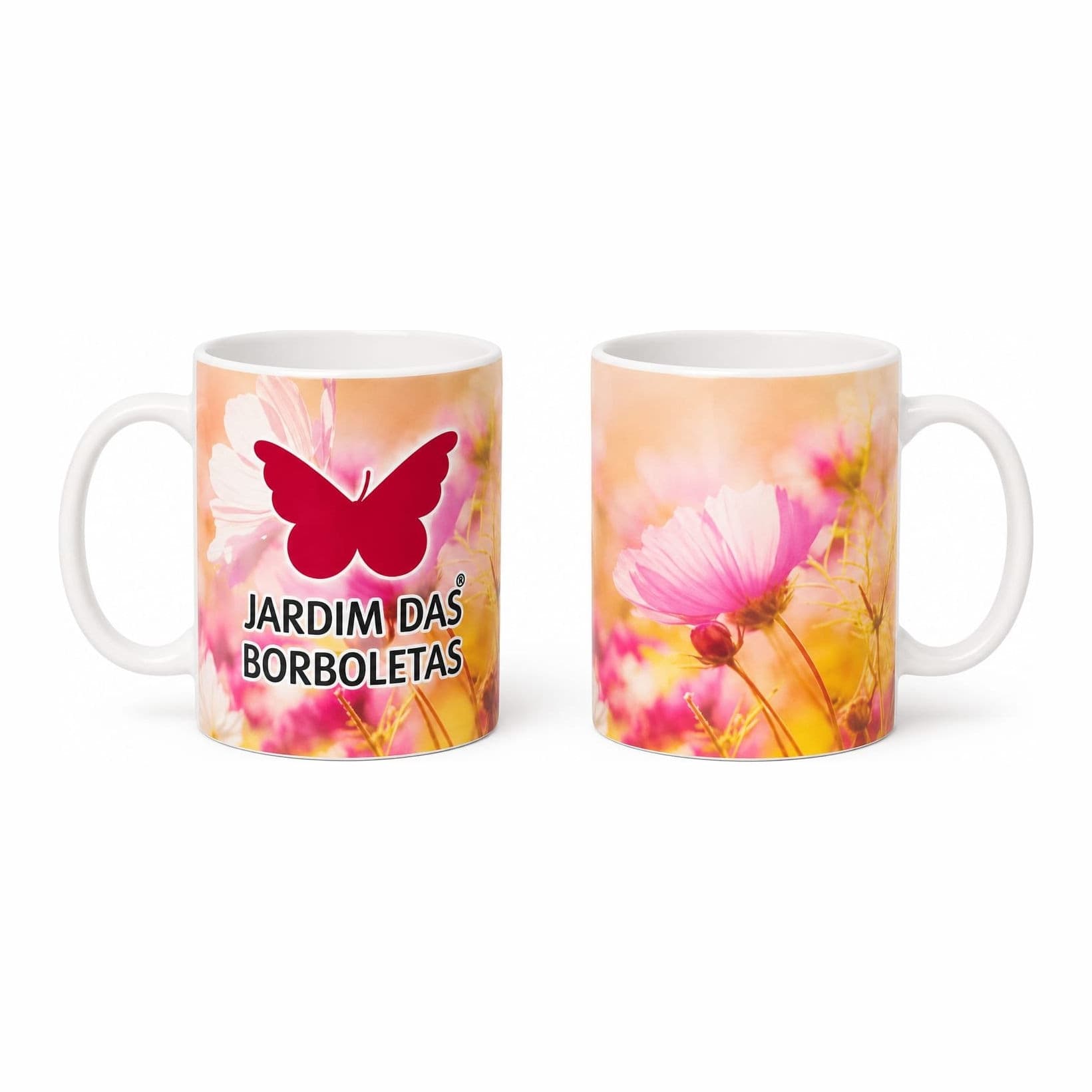 Caneca Jardim das Borboletas — Floral rosa (cosmos)