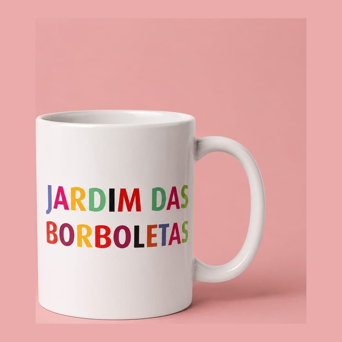 Caneca Jardim das Borboletas — Branca arco-íris
